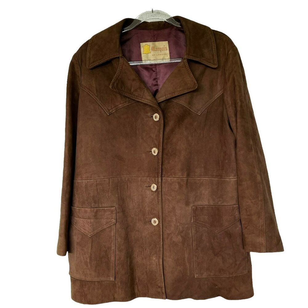 Western Yoke Jacket Vintage Marquis Womens Brown Suede Long Sleeve Size M to L
